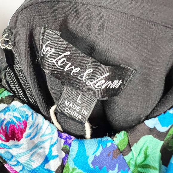 NWT For Love and Lemons Marley mini dress black floral puff sleeve Size Large - Picture 5 of 9